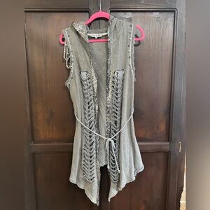 Adore Gray Hooded Sequin Vest with Distressed Detailing size Medium